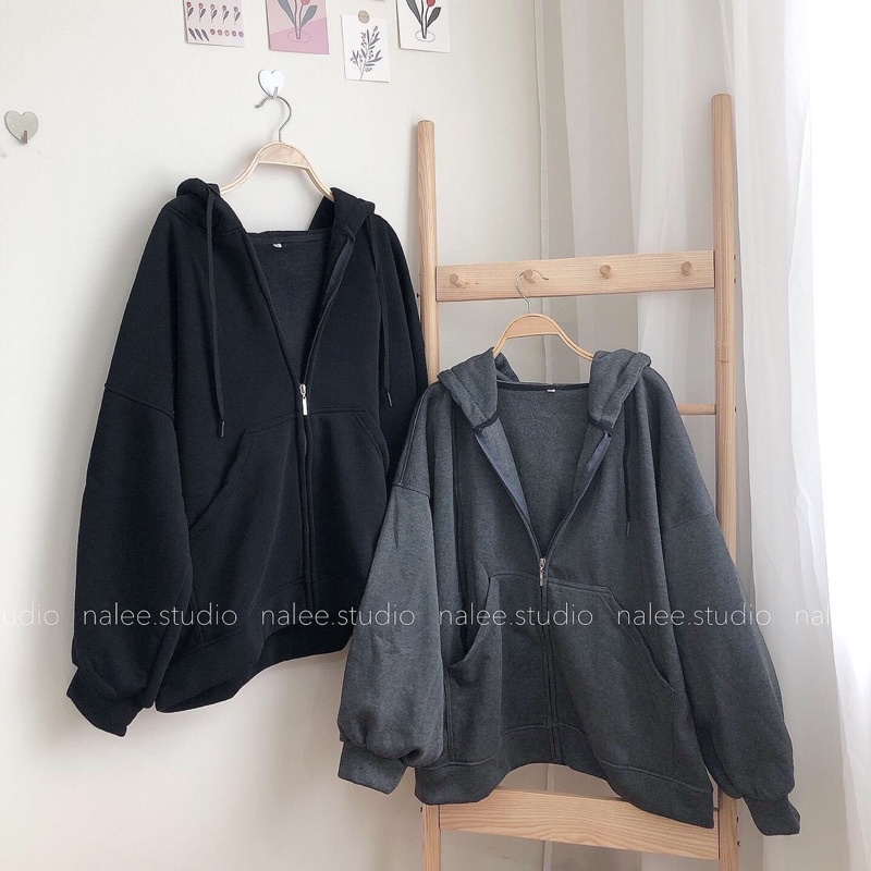 Áo khoác Hoodie nỉ bông Ulzzang tay bồng form rộng sz M L XL