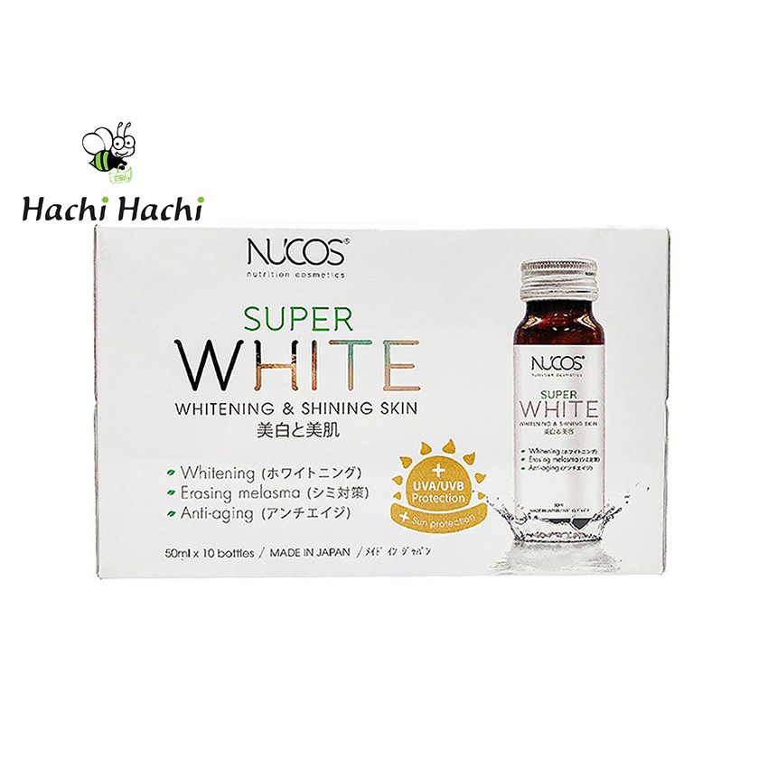 NƯỚC UỐNG DƯỠNG TRẮNG DA, MỜ THÂM NÁM NUCOS SUPER WHITE - CHỐNG NẮNG (50MLX10 CHAI) - Hachi Hachi Japan Shop