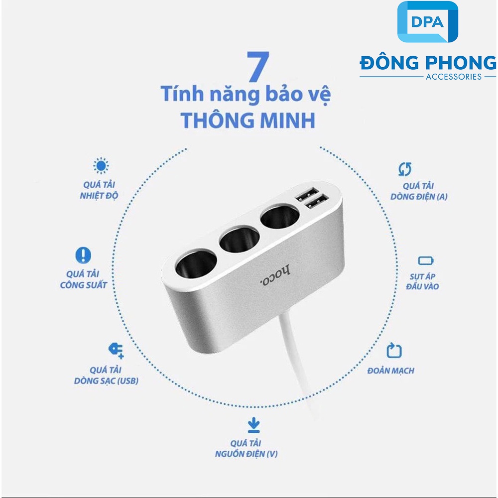 Tẩu Sạc Xe Hơi Đa Năng Chia Tẩu Hoco Z13 Chính Hãng