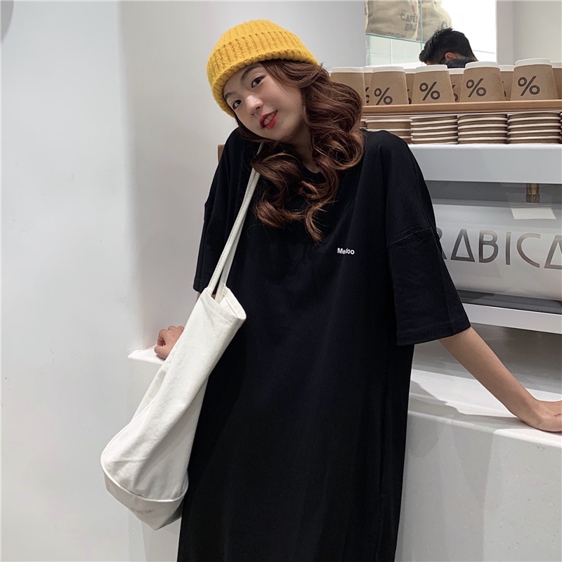 Đầm Thun Cotton Ngắn Tay Thời Trang Hàn Quốc Dành Cho Nữ
