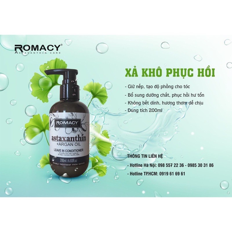 KEM XẢ KHÔ ROMACY ASTAXANTHIN ARGAN OIL GIỮ NẾP SUÔN MƯỢT 200ml