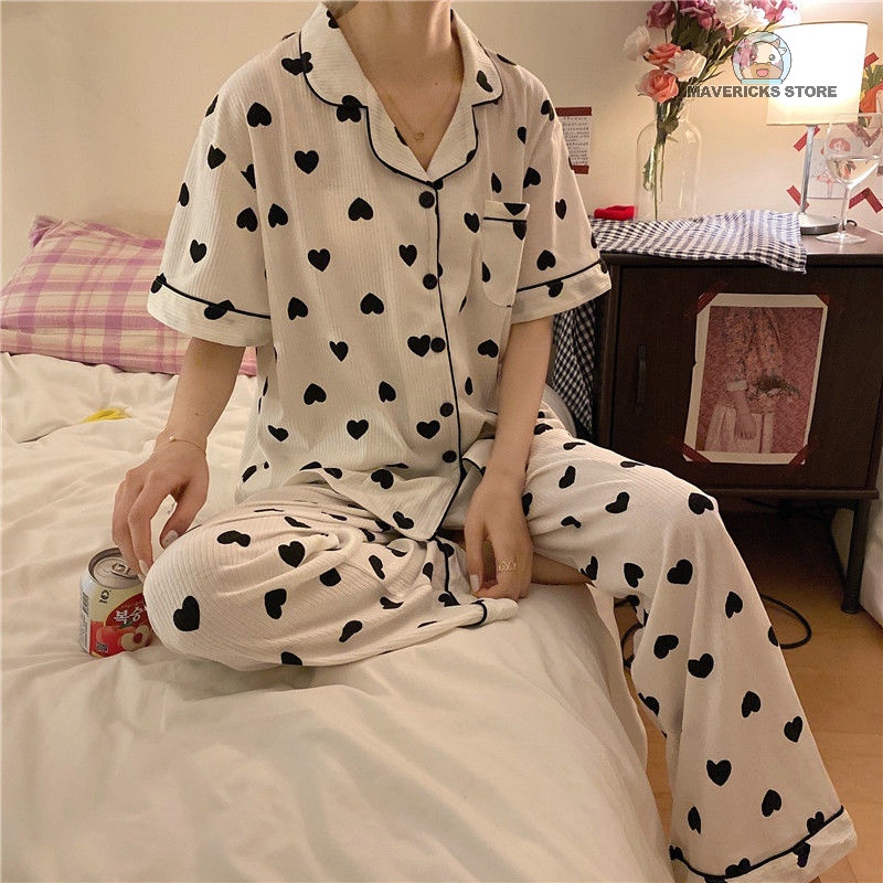 Bộ đồ ngủ tay ngắn dáng rộng phong cách Hàn Quốc thời trang mùa hè dành cho nữ