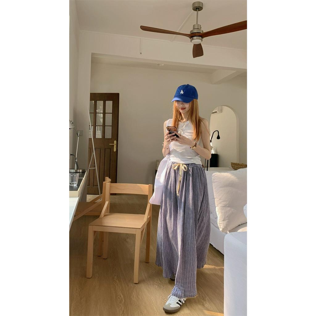 Chân Váy Chữ A Lưng Cao Họa Tiết Sọc Caro Phong Cách Hàn Quốc Thời Trang Cho Nữ