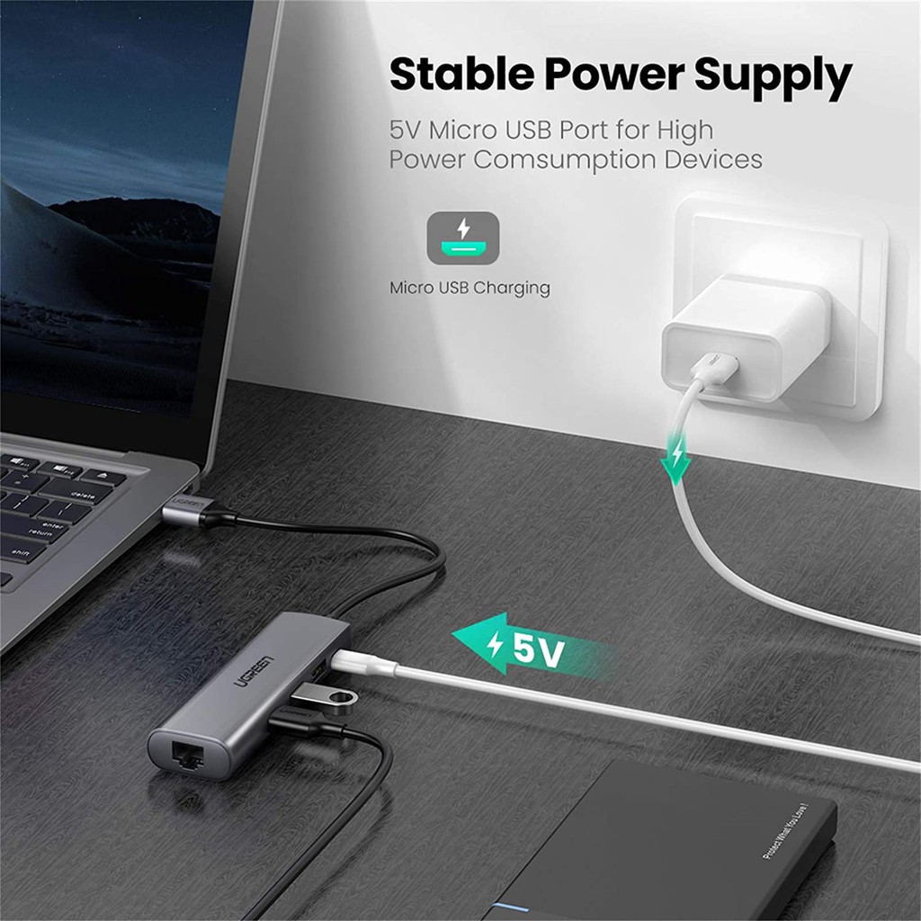  Bộ chuyển USB 3.0 sang LAN 1Gbps + Hub USB 3.0 3 cổng chính hãng UGREEN 60812 cao cấp | WebRaoVat - webraovat.net.vn