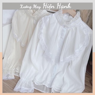 Áo sơ mi tiểu thư 2 lớp phối ren_444 Hiện Hạnh combo quà tặng kẹo