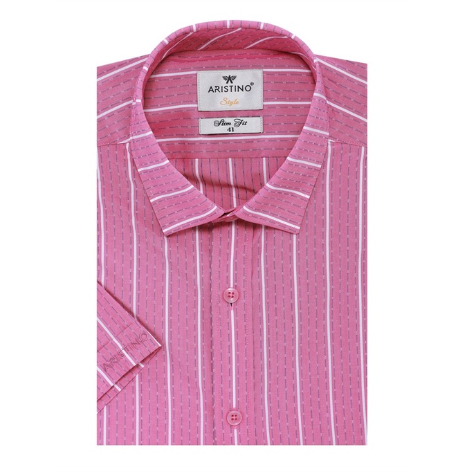 Áo sơ mi ngắn tay nam Aristino  kẻ đỏ from slim tà lượn ASS144S8
