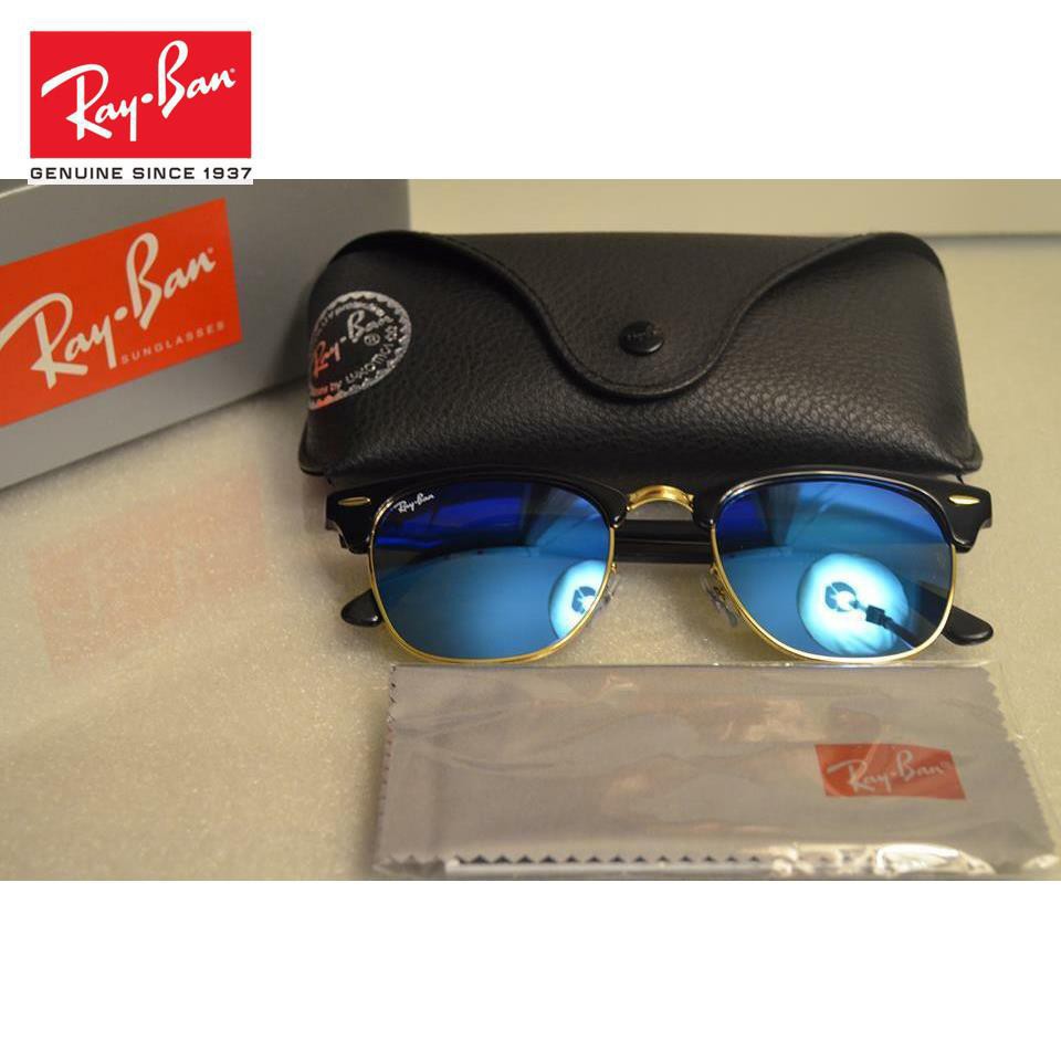 Kính Râm Ray Ban Clubmaster Rb3016 51 / 21 Gọng Đen / Xanh Dương