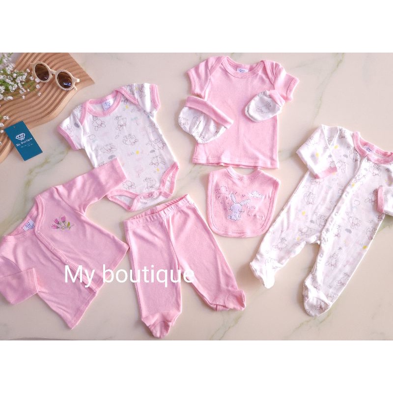Set đồ sơ sinh cho bé 8 chi tiết, 100% cotton, My boutique, size 0 - 9m.
