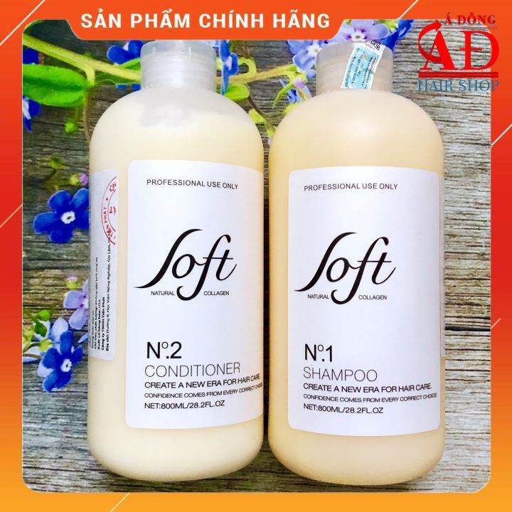 [Chính hãng][New] Bộ dầu gội xả SOFT Nature Collagen chuyên cho tóc Gầu Nấm, Xù, Gãy Ngọn, Tái Tạo Cấu Trúc Tóc 800mlx2