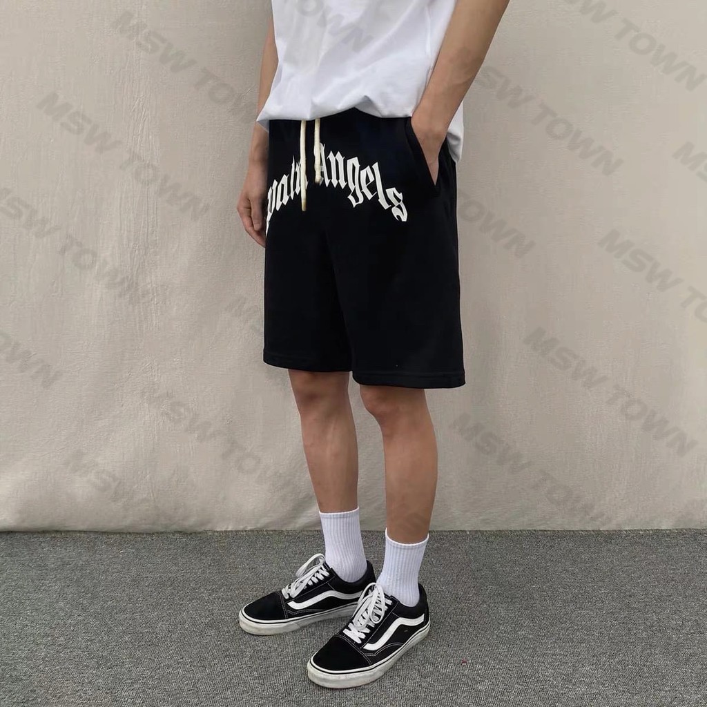 Quần short nỉ cotton Palm Angles đen, quần short thể thao dây rút thời trang cao cấp, MSW Town | BigBuy360 - bigbuy360.vn