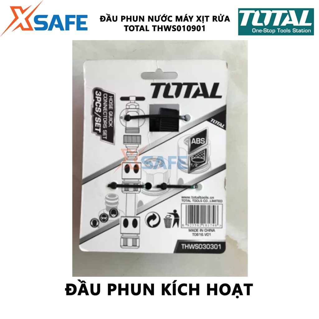 Vòi phun nước xịt rửa TOTAL THWS010901 Vòi xịt tưới cây 8 tia, bộ công cụ 3/4&quot;, thân nhựa ABS TPR tay cầm thoải mái