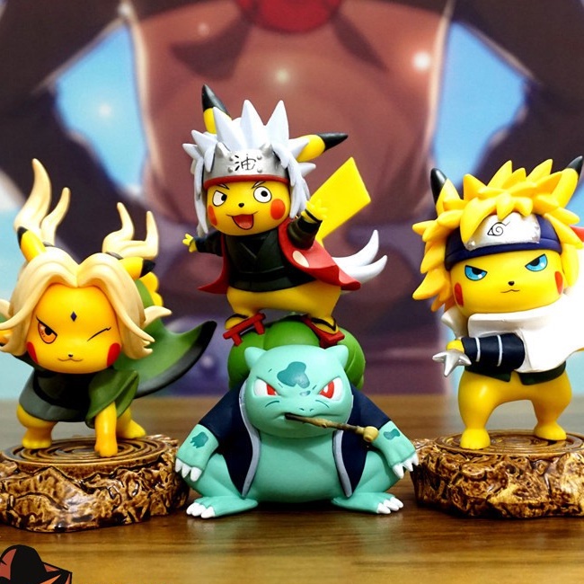 Mô hình trang trí bàn làm việc PVC cao cấp loại 1 - Fullbox hộp màu, Pikachu Naruto, Obito, Sasuke, Itachi