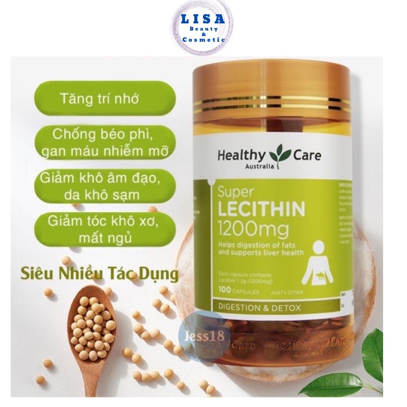 [CHÍNH HÃNG] Viên Uống Mầm Đậu Nành Healthy Care Super Lecithin 1200mg 100 viên.