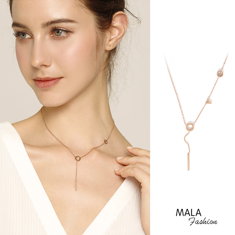 vòng cổ Mạ Vàng Hồng 18k Mặt Chữ Love Đơn Giản Cho Cặp Đôi