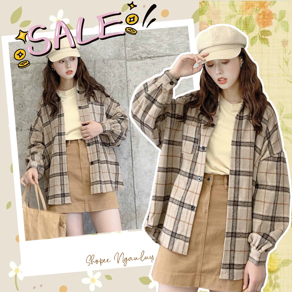 A022 Áo sơ mi caro dài tay nam nữ đẹp thu đông dáng rộng retro, áo khoác ngoài chống nắng kẻ ô oversize vintage Hàn Quốc