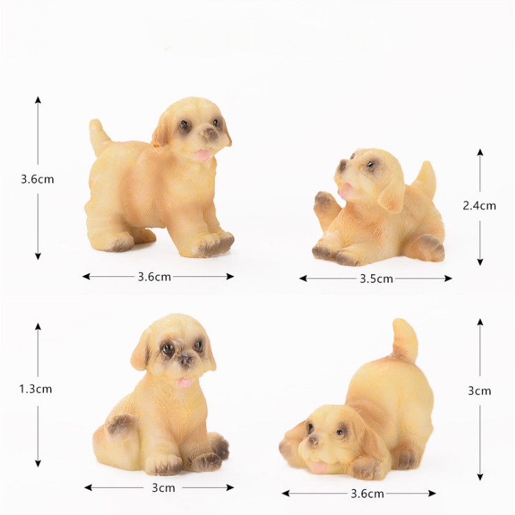 Combo 04 mô hình chó Golden Retriever mũm mĩm dễ thương dùng trang trí tiểu cảnh, terrarium, móc khóa, DIY