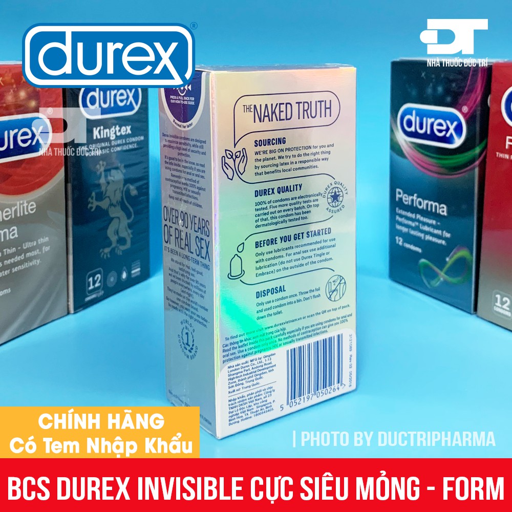 [CHÍNH HÃNG] Bao cao su siêu mỏng Durex Invisible Extra Thin Extra Sensitive (10 Bao). NHẬP KHẨU BỞI DKSH Việt Nam