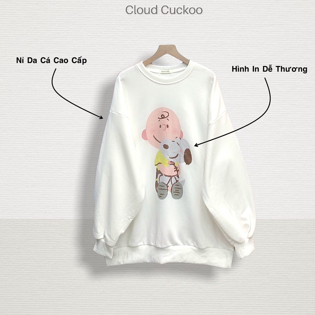 Áo Nỉ Chui Đầu Sweater Da Cá Quảng Châu Phom Rộng Hình In Đáng Yêu - Mã Số: 10172