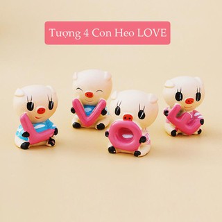Tượng 4 Chú heo LOVE - Trang Trí Taplo Ô Tô - Ngộ Ngĩnh, Đáng Yêu