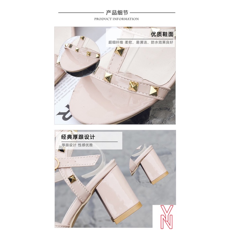 Giày Sandal Cao Gót Hở Mũi Phối Đinh Tán Phong Cách Hàn Quốc Dành Cho Nữ Size 41