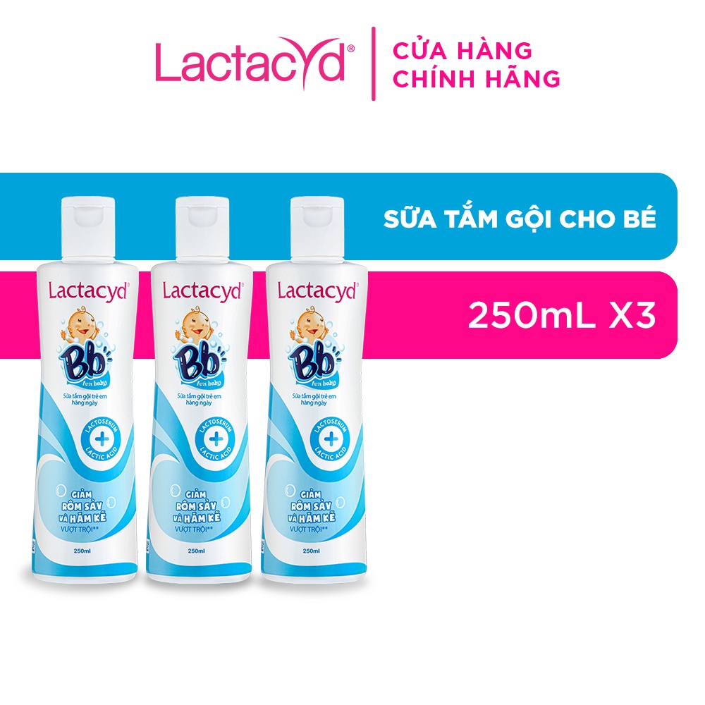 Bộ 3 chai Sữa Tắm Gội Trẻ Em Lactacyd Baby Gentle Care Bảo Vệ Dịu Nhẹ Cho Làn Da Nhạy Cảm 250ml/chai