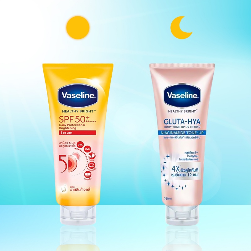 Combo Vaseline Dưỡng ngày đêm chống nắng & nâng tone gấp 4 lần Niacinamide 300ml + 300ml