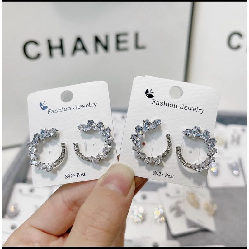 Bông tai hình lá đính đá sang chảnh