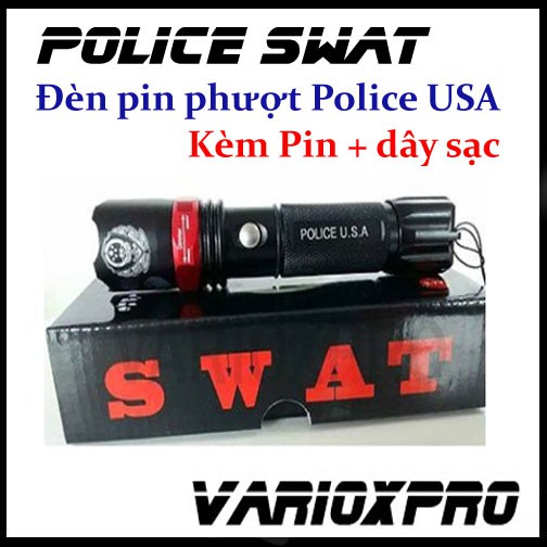 Đèn pin siêu sáng POLICE Hợp kim Nhôm cao cấp - tích hợp La bàn - Kèm theo Pin và cáp sạc