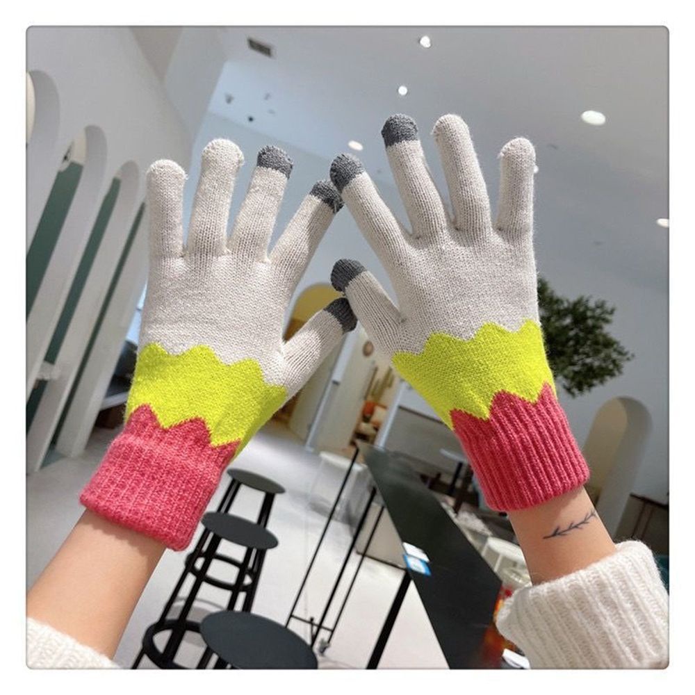 Găng tay cotton dệt kim giữ ấm mùa đông chống lạnh thiết kế dễ thương có thể chạm màn hình cảm ứng