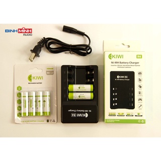 Combo 4 viên pin sạc AA Kiwi 2800mAh và bộ sạc pin KIWI R4 - Hàng chính hãng, chuyên dùng cho micro, máy ảnh,..