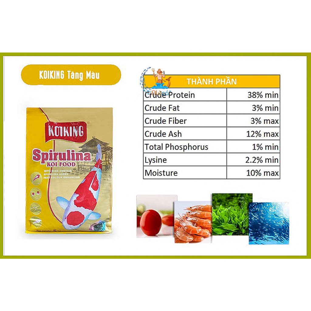 5Kg Thức ăn cá KoiKing Spirulina cao cấp siêu tăng trưởng, tăng màu, tăng cường miễn dịch cỡ M, cỡ L độ đạm 38%