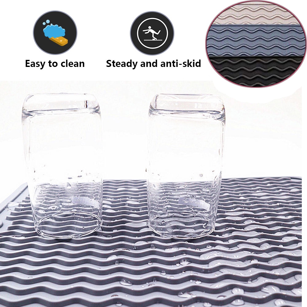 DORAW Kitchen Silicone Drying Mat Non-slip Placemat Heat Insulation Pad Wave Draining Pad Dish Holder Heat Resistant Foldable Table Mat/Multicolor