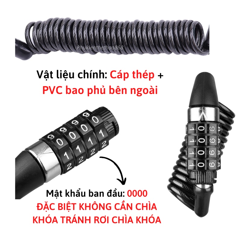 Khóa Xe Đạp 4 Số Lõi Thép Chống Trộm Lõi Thép Phụ Kiện Xe Đạp Cần Thiết, Khóa Dây Xe Đạp 1.5M (mét)