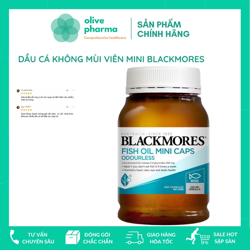 [Mã 66FMCGSALE hoàn 8% xu đơn 500K] Viên uống Dầu cá Fish oil Blackmores mini caps 400 viên