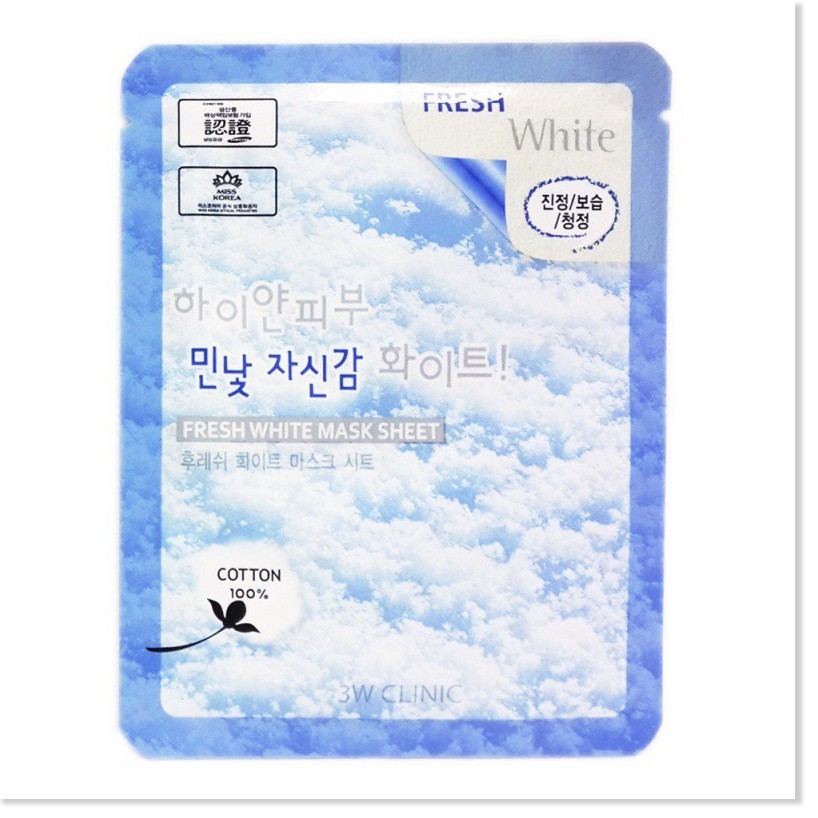 [Mã giảm giá] Bộ 10 gói mặt nạ tuyết dưỡng trắng da 3W Clinic Fresh White Mask Sheet 23ml X 10