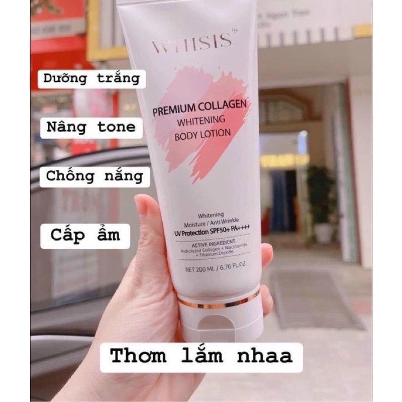 Sữa dưỡng thể làm trắng da, chống nắng WHISIS PREMIUM COLLAGEN WHITENING BODY LOTION siêu trắng