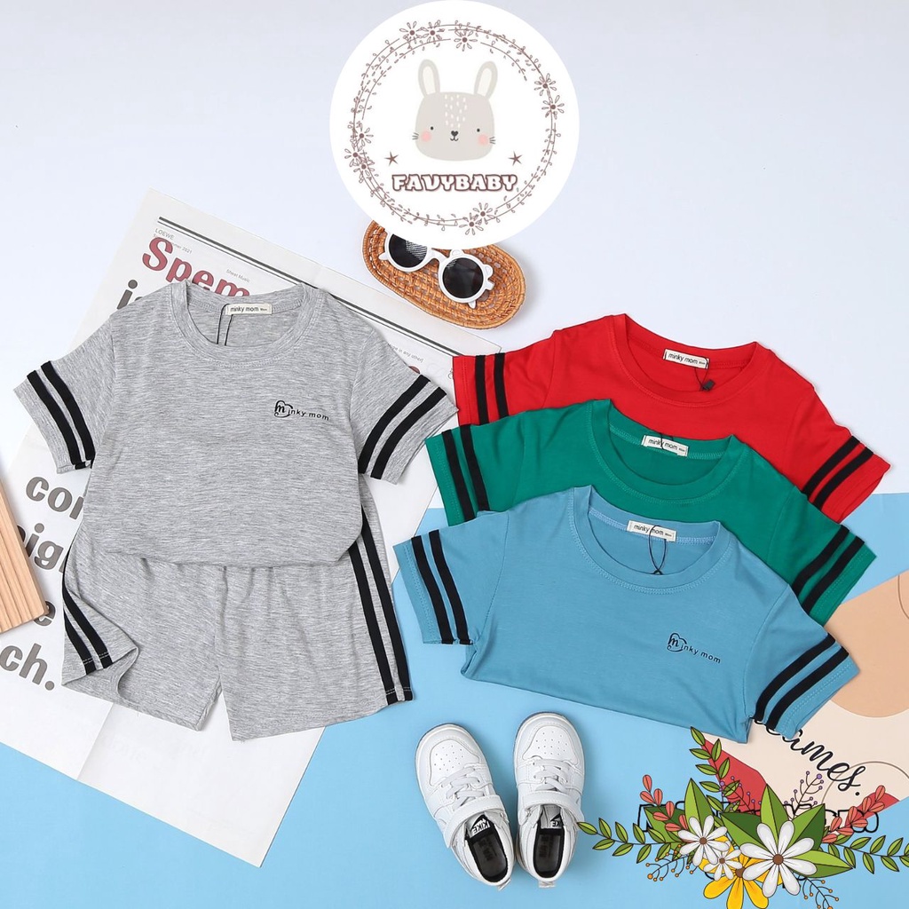 Đồ Bộ MINKY MOM Chính Hãng Bé Trai Bé Gái Tay Ngắn Sọc Thể Thao Năng Động Màu Trơn Trẻ Em 8-18kg 0 - 5 Tuổi - Favybaby