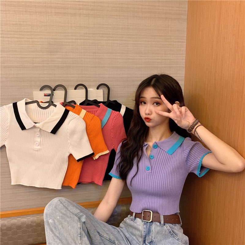 Áo Sweater Dệt Kim Cổ Polo Màu Sắc Đơn Giản Phong Cách Hàn Quốc Size 38-55kg | BigBuy360 - bigbuy360.vn