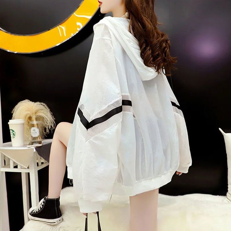 Áo Khoác Cardigan Mỏng Có Nón Chống Nắng Và Tia Cực Tím Dáng Rộng Có Khóa Kéo Phong Cách Mới Cho Nữ
