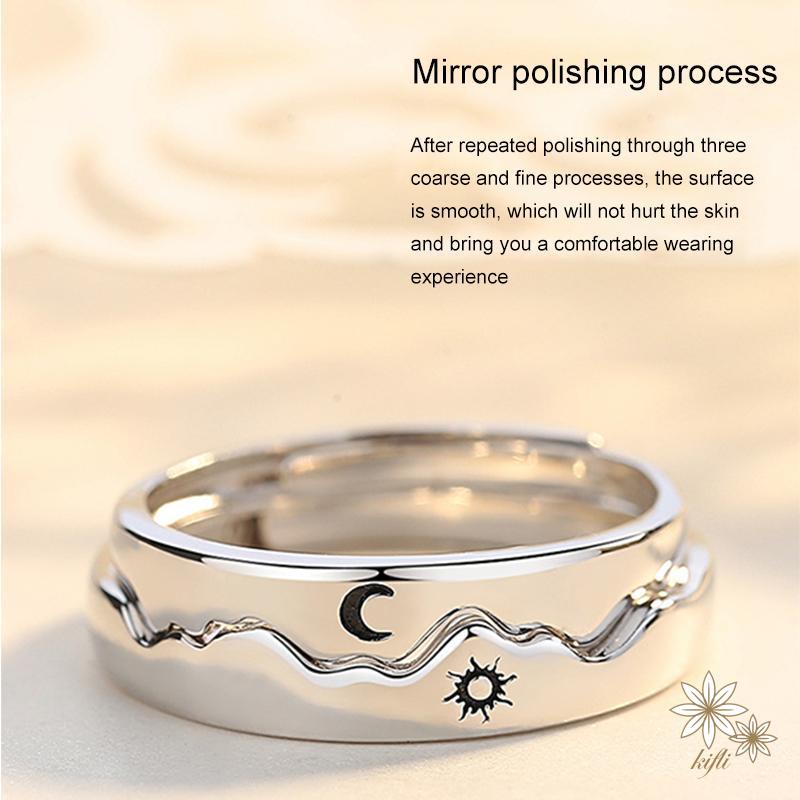 Nhẫn Bạc Dạng Mở Hình Mặt Trăng/Ngôi Sao/Mặt Trời Đơn Giản Thời Trang Cho Cặp Đôi
