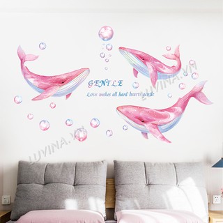 Decal dán tường trang trí phòng khách, phòng ngủ, nhà bếp , phòng ngủ cho bé, quán cafe - Cá heo hồng