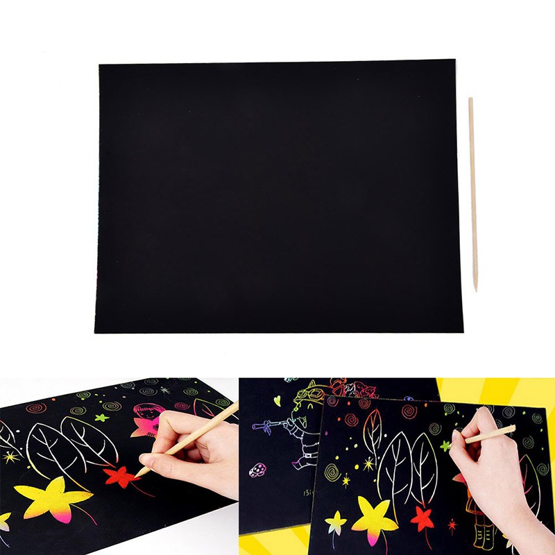 Set 10 tờ giấy cào vẽ màu cầu vồng kèm bút cào xước chuyên dụng tiện lợi | BigBuy360 - bigbuy360.vn