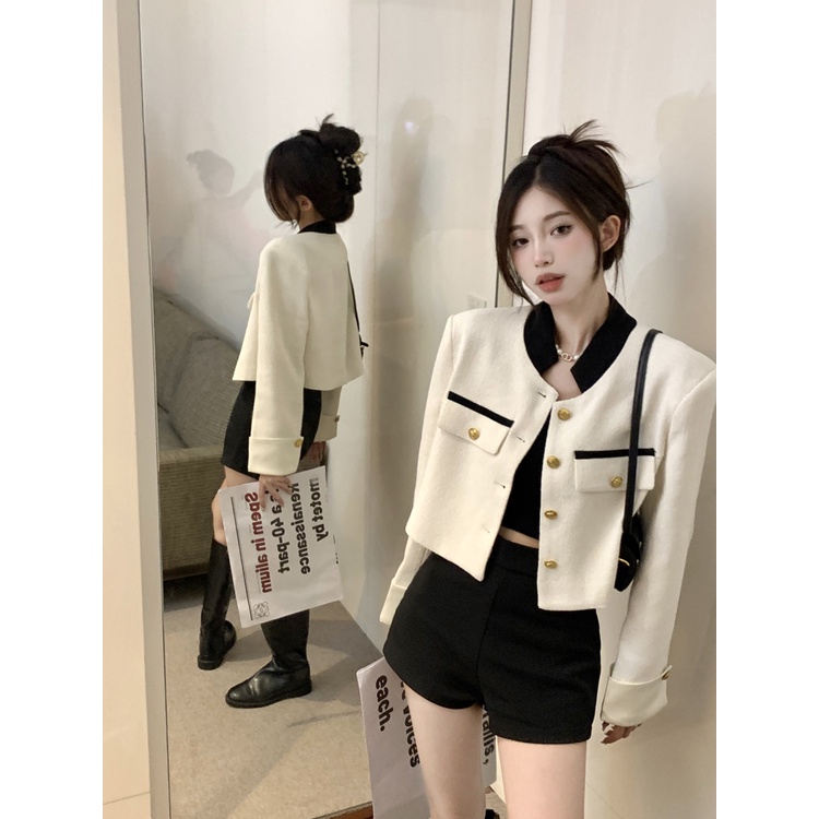 Áo Khoác Tay Dài Cổ Đứng Dáng Ôm Phong Cách Hàn Quốc Thời Trang Cho Nữ