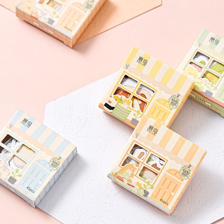 Hộp 45 miếng dán trang trí hình động vật dễ thương DIY