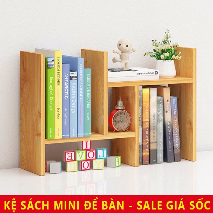 [SALE] Kệ giá sách để bàn học hoặc bàn làm việc, bằng gỗ MDF. Hàng lắp ráp mini giá rẻ 35x50x20