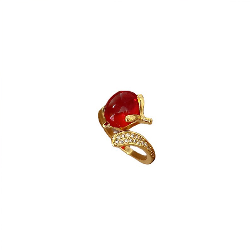 Nhẫn Dạng Mở Đính Đá Ruby Hồng Ngọc Thiết Kế Hình Mặt Cười Độc Đáo Thời Trang Cho Nữ
