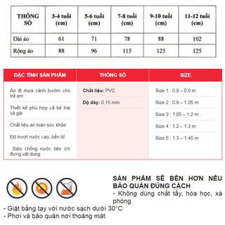 ÁO MƯA CÁNH BƯỚM CHO TRẺ EM RẠNG ĐÔNG (RANDO).