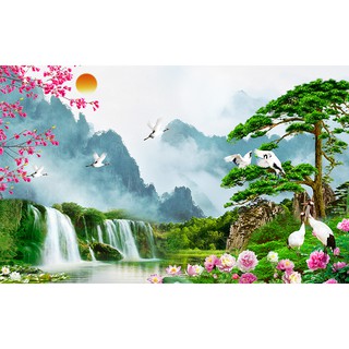 Tranh dán tường HD Tùng hạc diên niên HUD0382 Kim sa
