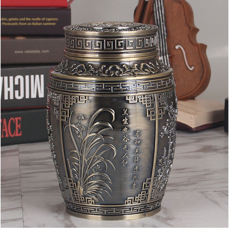 Hộp đựng chè hay đồ dùng nhà bếp bằng đồng giao hoa văn ngẫu nhiên