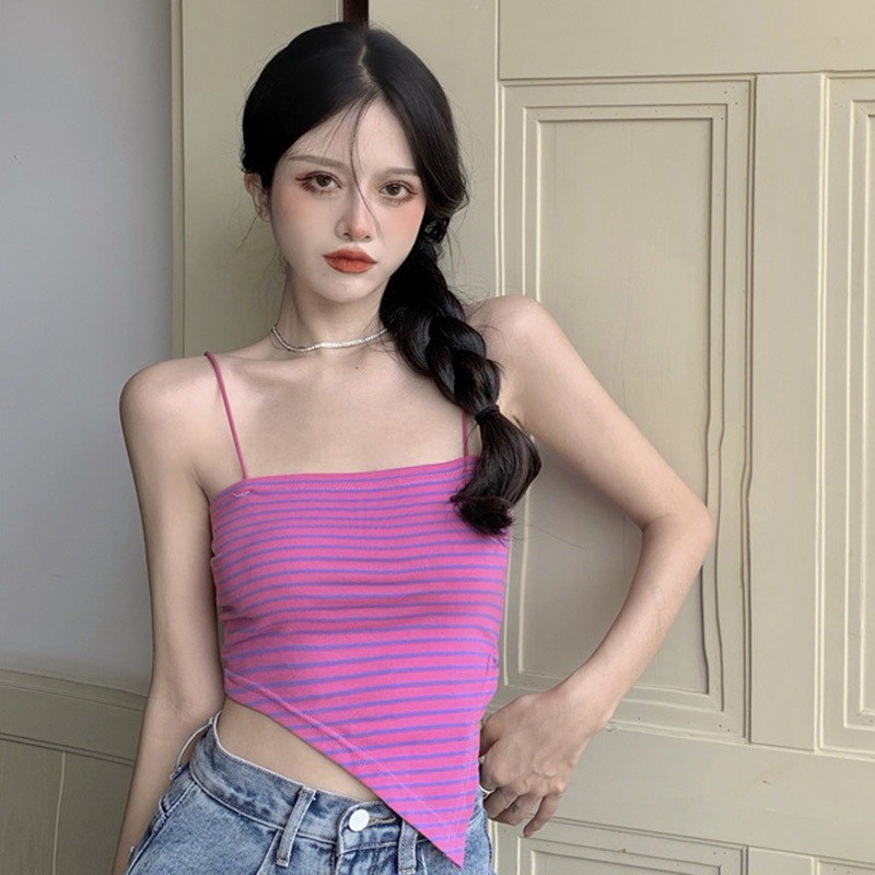 Áo Croptop Dệt Kim Hở Lưng Dáng Ôm Họa Tiết Kẻ Sọc Phong Cách Hàn Quốc Quyến Rũ Cho Nữ | BigBuy360 - bigbuy360.vn